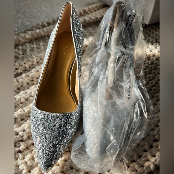 Ann Taylor Eryn Silver Glitter Kitten Heel Pump, Size 7 - Picture 7 of 11